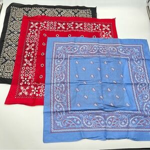 Vintage Paris Accessories Black/Red/Blue Paisley/Abstract Lot of 3 Bandana Set